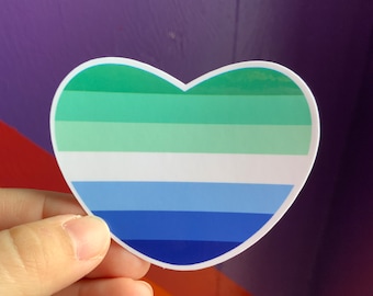 Gay Man Pride Heart Shaped Water Resistant Sticker| Vincian MLM Gay Flag Glossy Decal | Subtle LGBTQ+ Gifts