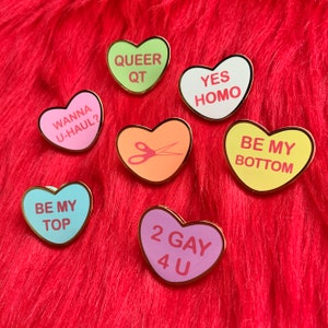Valentine’s Day Conversation Heart Hard Enamel Pins | LGBTQ+ Gift| Queer | Gay | Lesbian| Pansexual | Bisexual | Gift For Her Him Them
