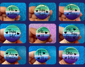 MLM Gay Vincian Pride Flag Pronoun 1.25” inch Pin Back Button | He/Him | He/They | They/Them | Any Pronouns| He/It|Gay Male | Men Loving Man