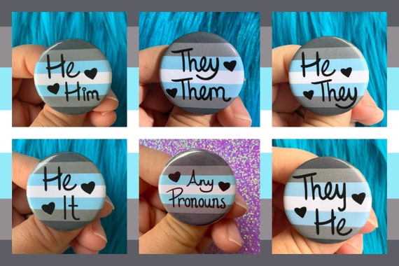 Demiboy Pride Flag Pronoun Pin Back Button| Any Pronouns | He/They | They/He | They/Them | He/Him | He/It