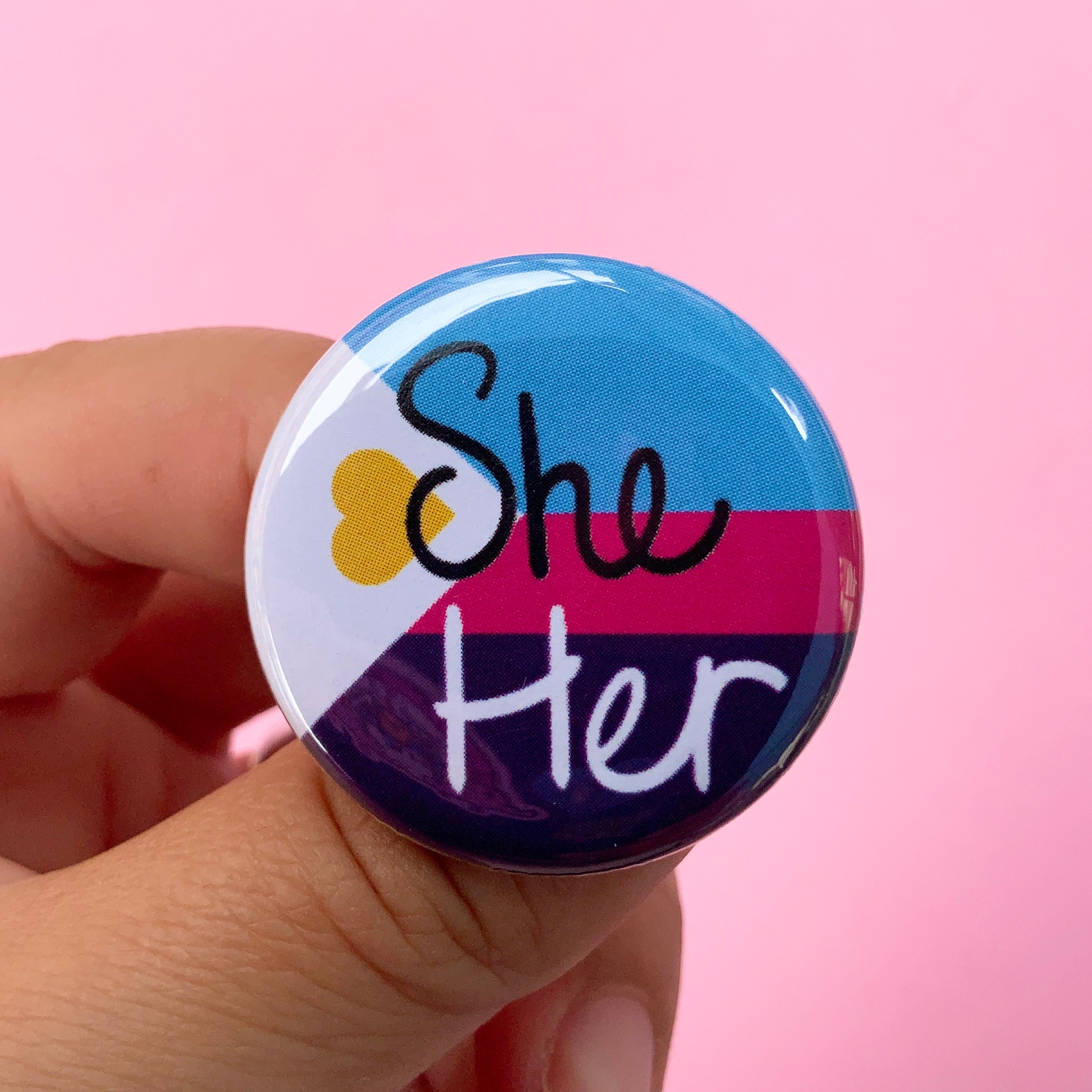 Polyamorous Pride Flag Pronoun Pin Back Button| She/they| They/them ...