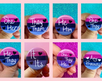 Omnisexual Pride Flag Pronoun 1.25” inches Pin Back Button| They/Them| She/Her| She/They| Any Pronouns | He/Him | He/They | She/They/He