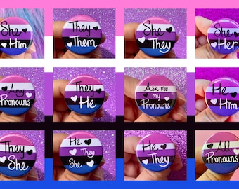 Genderfluid Pride Flag Pronoun Pin Back Button| They/Them| She/Him| She/They| He/They| Any Pronouns | They/She | They/He | He/They/She