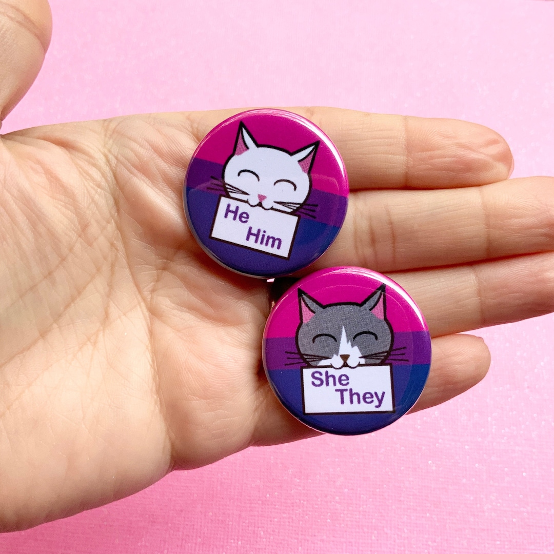Kitty Cat Bisexual Pride Flag Pronoun 1.25 Inch Pin Back Button She