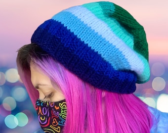 MLM Gay Pride Handknit LGBTQ+ Slouchy Beanies| Vincian Pride Flag | Man Loving Men | Hats for Teens & Adults | Subtle Queer Toques