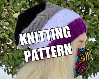 Asexual Pride Beanie KNITTING PATTERN | Digital PDF Only | Lgbtq+ Flag Knit Hat