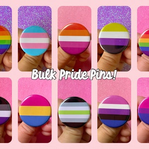 BULK SET of LGBTQ+ Pride Flag 1.25” inch Pin Back Buttons | Sets of 50 | Case of 100 |For Pride Month Parties, School, Work Events, Weddings
