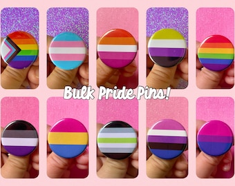 BULK SET of LGBTQ+ Pride Flag 1.25” inch Pin Back Buttons | Sets of 50 | Case of 100 |For Pride Month Parties, School, Work Events, Weddings