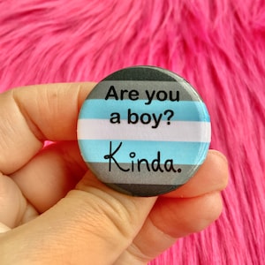 Demiboy Meme Pin | Are you a boy ? Kinda. | Demiboy Pride Flag 1.25” Inches Pin Back Button |