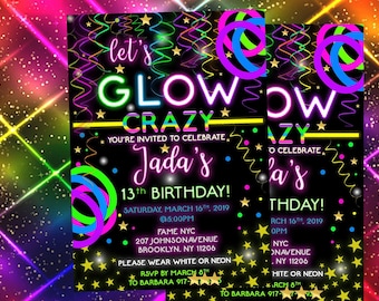 Lets Glow Crazy invitations - Digital Invitation