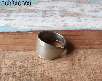 Bestek - Ring gemaakt van een verzilverde lepel bestek sieraden verzilverde ring bestek ringen 18,25 mm boho hippie kerstcadeau
