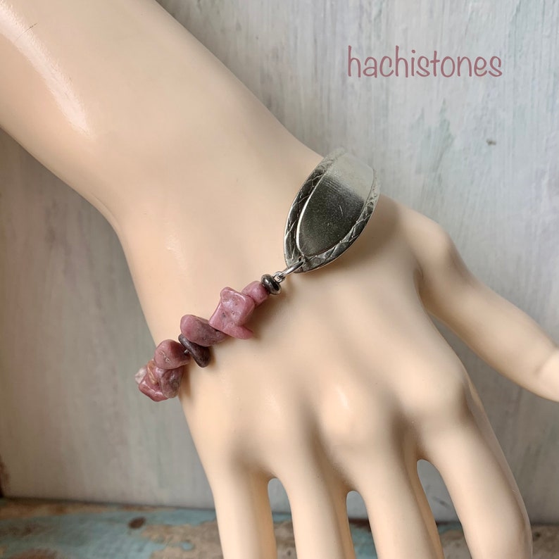 Bestek Manchet Armband Bangle Zwart Koraal Jasper Roze Blauw Blauw Blauw Blauw Glas Kralen Glas Kralen Boho Hippie Gerecycled Bestek Sieraden afbeelding 6