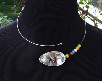 Couverts Bijoux Collier Cuillère Céramique Recyclée Perles en Céramique Collier Plaqué Argent BOHO Hippy Couverts Bijoux Argent Coloré Péruvien