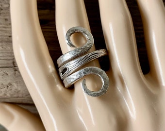 Besteckschmuck - Ring aus einer versilberten Gabel Löffel Besteck Schmuck versilbert Ring Besteckringe 17,25 Boho Hippy Weihnachtsgeschenk