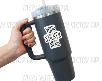 Tumbler Sticker Mockup, Tumbler Mockup, Sticker Mock Up, Vinyl Decal Mockup, PNG, JPG, 30 oz Tumbler with Handle Mockup, 40 oz Mockup
