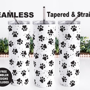 Paw Print PNG Tumbler Wrap Design, Paws Seamless Sublimation Design, Skinny Tumbler PNG Wrap, Dog Mom Png for Sublimation, Dog PNG Design
