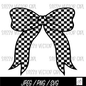 Checkered Bow Png, Checkered Coquette Bow Png, Retro Checker Board Bow For Sublimation, Race png, Checkerboard Bow svg, Cut File
