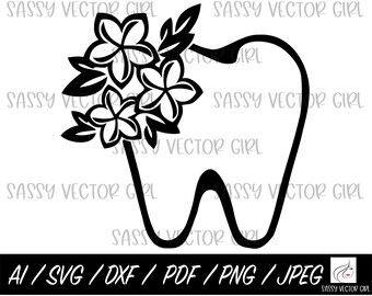 Floral Tooth svg, Dental svg, Dentist png, Tooth svg, Dental hygiene svg, Dental Assistant png, Dental Squad svg, Cut File, Instant Download