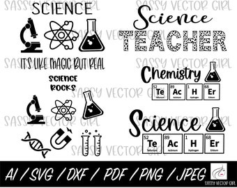 Pacchetto scienza in formato SVG, Insegnante di scienze SVG, Clipart scientifica png, File di taglio scientifico, Camicia scientifica in formato SVG, Cricut, Silhouette, Download istantaneo,