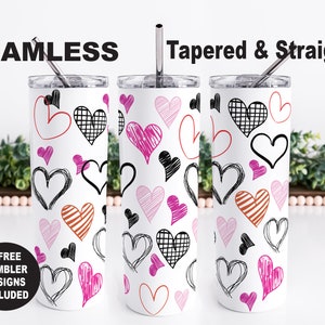 Nahtlose Herzen wickeln PNG Design, Valentinstag Skinny Tumbler Sublimation png, Herz 20 oz Sublimation Tumbler wickeln, digitaler Download
