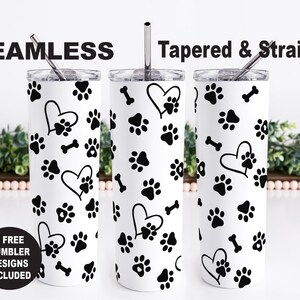 Paw Print PNG Tumbler Wrap Design, Paws Seamless Sublimation Design, Vet Tech Skinny Tumbler PNG Wrap, Dog Png Sublimation, Dog PNG Design