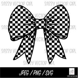 Checkered Bow Png, Checkered Coquette Bow Png, Retro Checker Board Bow For Sublimation, Race png, Checkerboard Bow svg, Cut File