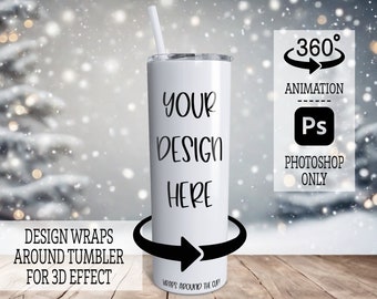 Christmas Skinny Tumbler Animation, Holiday Rotating Tumbler Mockup, Spinning Tumbler Mockup, Full Wrap Mockup Photoshop, PSD File ONLY