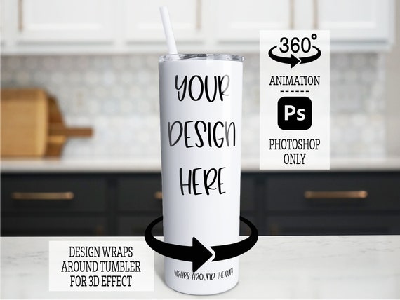 20 oz Skinny Tumbler Animation, Rotating Tumbler Mockup Video, Spinning Tumbler Mockup, Full Wrap Mockup in Photoshop, PSD File ONLY