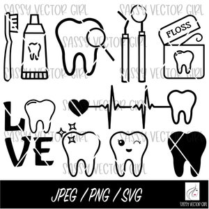 Dental Clipart Svg Bundle, Dentysta Svg, Asystent stomatologiczny Svg, Zęby Svg, Higienistka stomatologiczna Svg, Dental Png, Pilniki do cięcia zębów dla Cricut