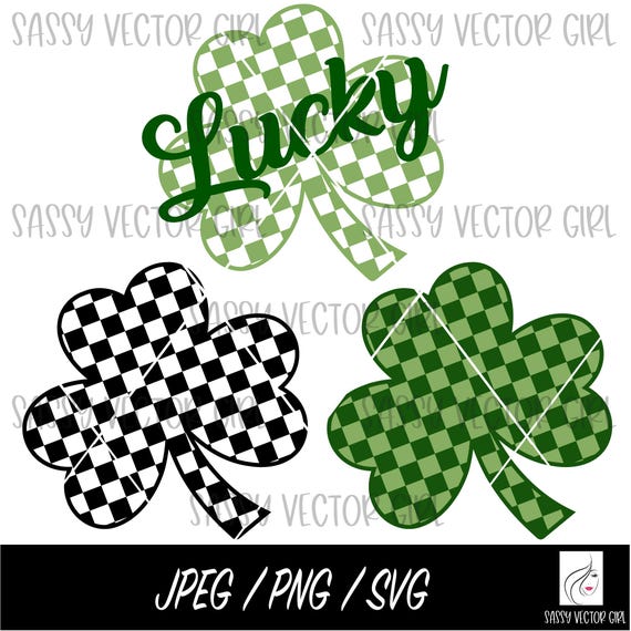 Lucky Clover png, Checkered Shamrock png, Retro Clover svg, St. Patrick's Day Shirt Design png, Shamrock Sublimation File, Clover Cut File