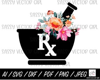 Farmacia png, Farmacéutico svg, Mortero y Pestle png, Floral Mortar and Pestle png, Pharmacy Tech png, Pharm D Cut File, Descarga Digital