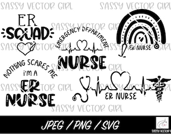 Bundle svg infirmière des urgences, fichier coupé infirmière des urgences, conception de chemise d'infirmière des urgences, téléchargement immédiat, PNG, fichier coupé Silhouette, Cricut, sublimation