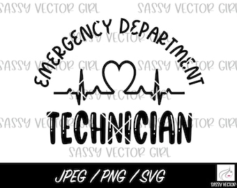 May include: Black and white graphic design with a heart beat line and the text "Emergency Department Technician".