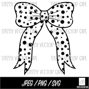 Könnte beinhalten: Eine schwarz-weiße Polka-Dot-Schleife mit einer großen Mittelschlaufe. Die Schleife ist ein digitales Design zum Basteln und kann für Scrapbooking, Kartenherstellung und andere DIY-Projekte verwendet werden.