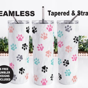 Paw Print PNG Tumbler Wrap Design, Paws Seamless Sublimation Design, Skinny Tumbler PNG Wrap, Dog Png pour sublimation, Cat PNG Design