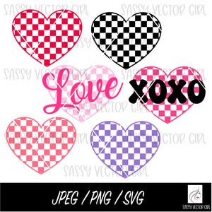Kariertes Herz Png, Valentinstag Herz svg, XOXO png, Retro Valentinstag Shirt Design png, Herz Sublimationsdatei, Cut File Bundle