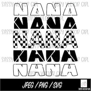 May include: Five different designs of the word "NANA" in black and white. The designs include a checkered pattern, diagonal lines, and solid black and white.
