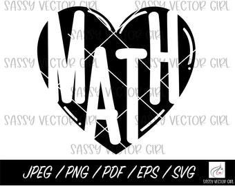 Könnte beinhalten: Schwarzweißes Grafikdesign eines Herzens mit dem Wort "MATH" darin. Das Herz ist in zwei Abschnitte unterteilt, wobei das Wort "MATH" in fetter, weißer Schrift erscheint.