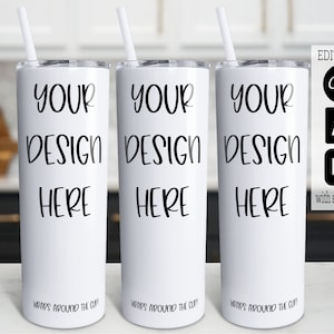 20oz Skinny Tumbler Mockup, Skinny Tumbler Psd Digital Mockup, 3 Tumbler Mockup with Transparent Layer, Full Wrap Mockup Canva