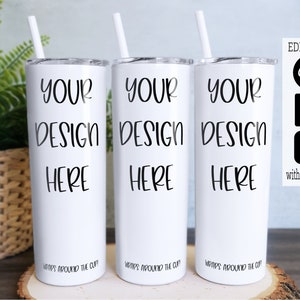 20oz Skinny Tumbler Mockup, Skinny Tumbler Psd Digital Mockup, 3 Tumbler Mockup with Transparent Layer, Full Wrap Mockup Canva