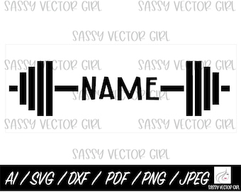 Barbell svg, Barbell Monogram svg, Entrenador personal PNG, Pesas svg, Levantamiento de pesas png, Archivos cortados para Cricut, Silueta, Descarga instantánea