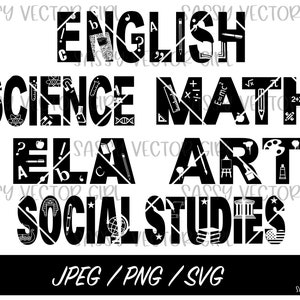 Titels schoolvakken svg, Engelse png, wiskunde svg, kunst sublimatieontwerp, wetenschap png, sociale studies png, digitale download, ELA-bestand knippen