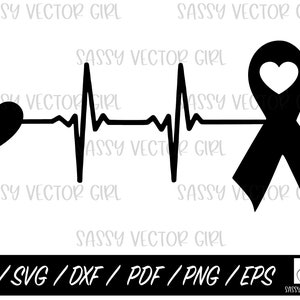 Kanker lint SVG, kanker bewustzijn SVG, borstkanker SVG, hart lint PNG, Heartbeat kanker lint SVG