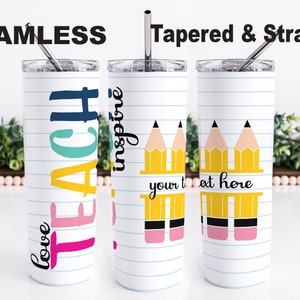 Lehrer PNG Tumbler Wrap Design, Lehrer Nahtlose Sublimation Design, fügen Sie Ihren eigenen Text hinzu Skinny Tumble PNG Wrap, Teach Love Inspire