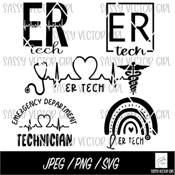 ER Tech Bundle svg, ER Tech Cut File, Emergency Room Technician Shirt Design, Instant Download, Cut File for Silhouette, Cricut