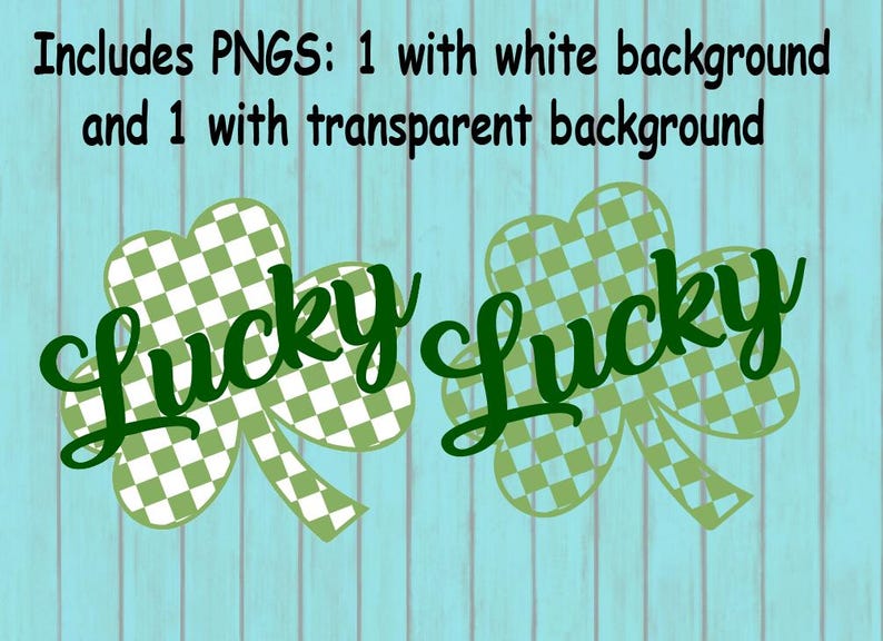 May include: Two green shamrock designs with a checkered pattern and the word "Lucky" in green text.