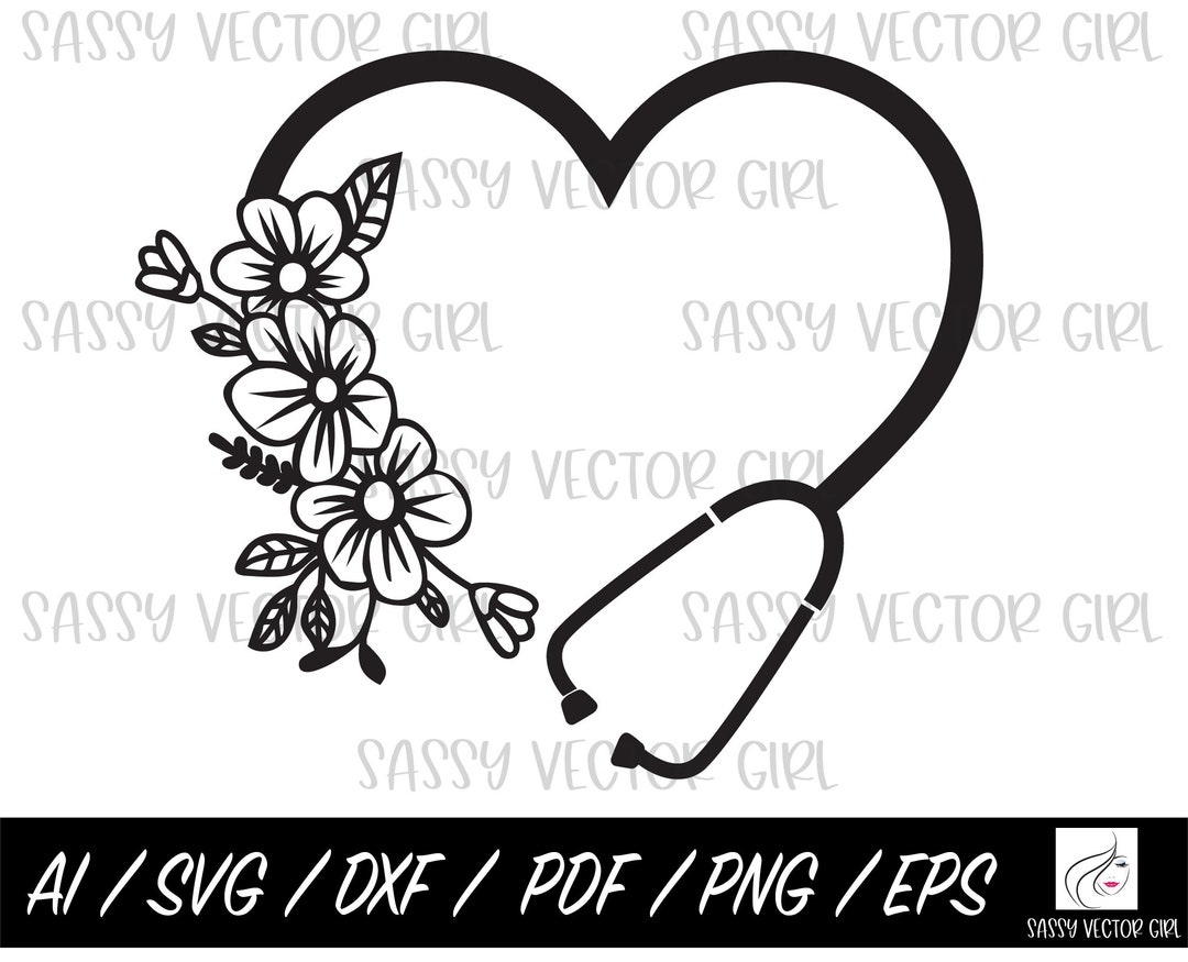 Floral Stethoscope Svg, Heart Stethoscope Cut File, Stethoscope Svg
