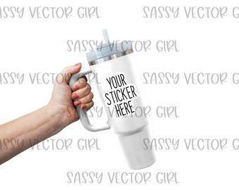 Tumbler Sticker Mockup, White Tumbler Mockup, Sticker Mock Up, Vinyl Decal Mockup, PNG, JPG, 30 oz Tumbler with Handle Mockup, 40 oz Mockup