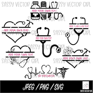 Stéthoscope Split monogramme SVG, infirmière SVG Bundle, stéthoscope Svg, infirmière SVG, monogramme Png de domaine médical, infirmière monogramme coupe fichier