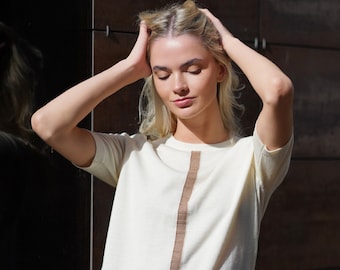 Bluzka z wełny merynosów - Elegancka bluzka z wełny merynosów - Długa bluzka z wełny merynosów - Elegancka bluzka z wełny merynosów - Damska bluzka z wełny merynosów - Wełna merynosów